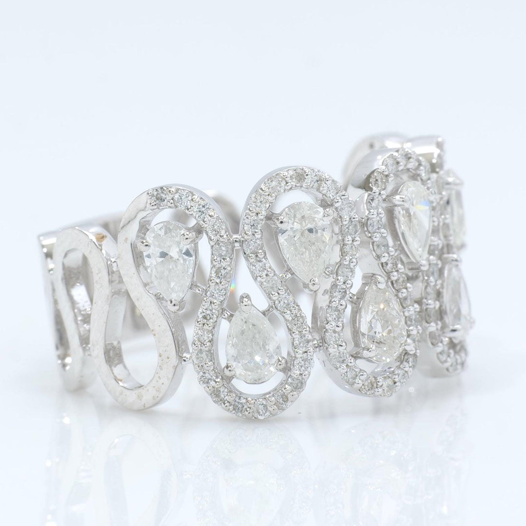 14k Gold Pear Halo Diamond Eternity Band Ring - Statement Stacking Ring