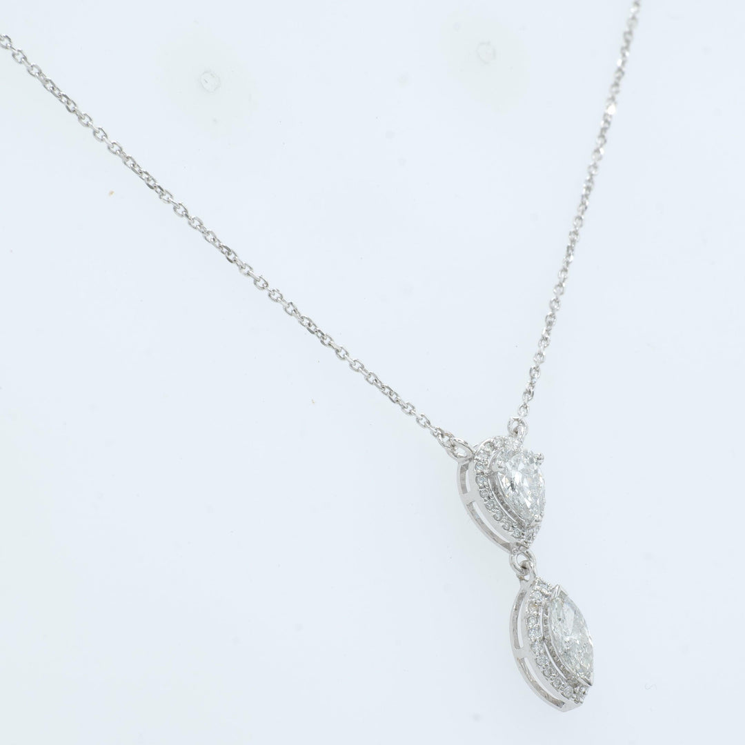 Pear Marquise Diamond Drop Necklace, 14k Solid Gold, Natural Diamonds, Double Halo Pendant, Minimalistic Layering Chain, Certified Jewerlry