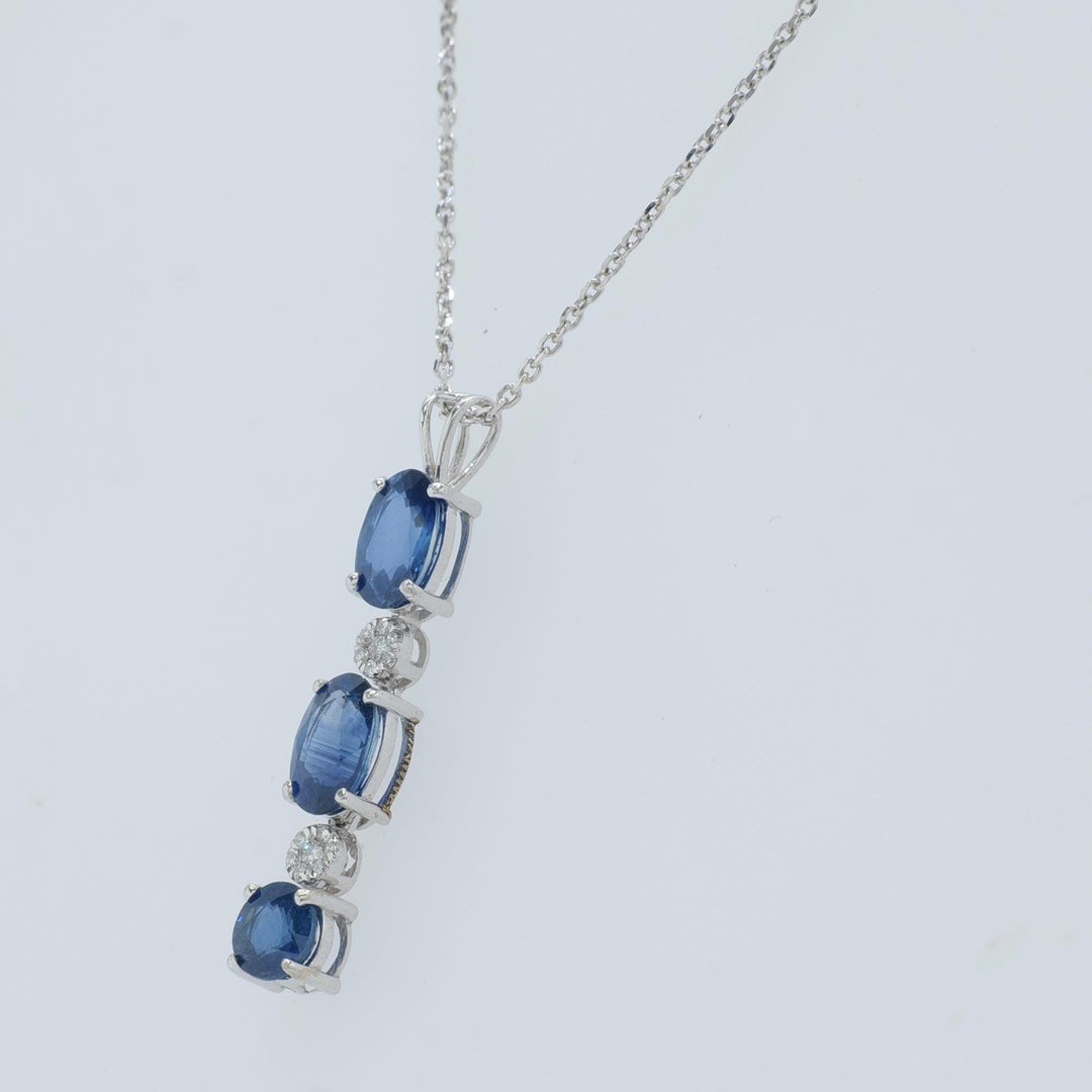 Blue Sapphire Pendant Necklace, 14k Solid Gold, Natural Diamonds, Gemstone Drop Chain, Statement Minimalistic Jewelry, Certified Jewelry