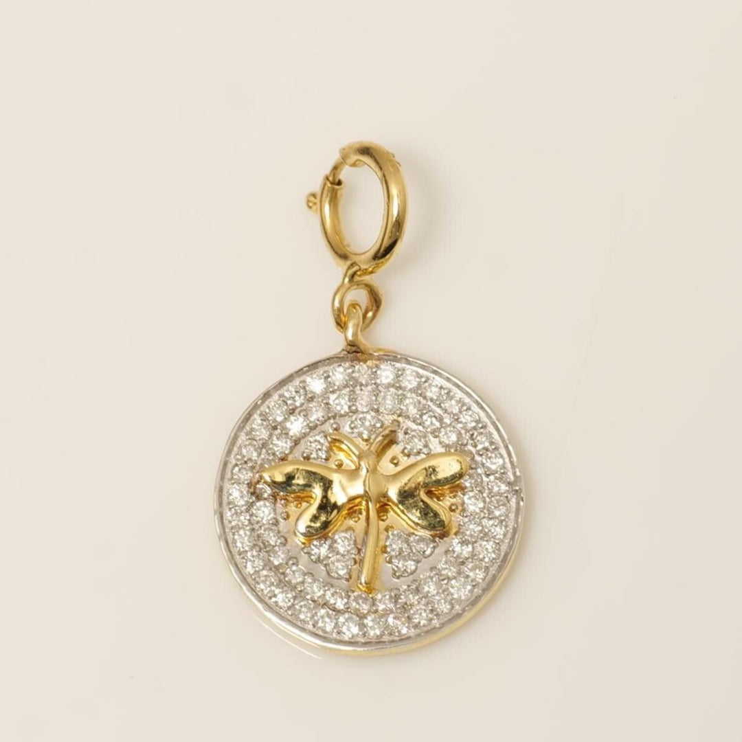 Dragonfly Diamond Charm, 14k Solid Gold, Natural Diamonds, Layering Insect Pendant, Dual Tone Necklace, Ready To Ship, Certified Jewelry