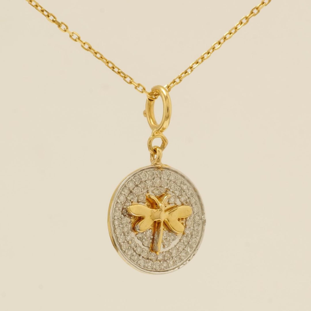 Dragonfly Diamond Charm, 14k Solid Gold, Natural Diamonds, Layering Insect Pendant, Dual Tone Necklace, Ready To Ship, Certified Jewelry