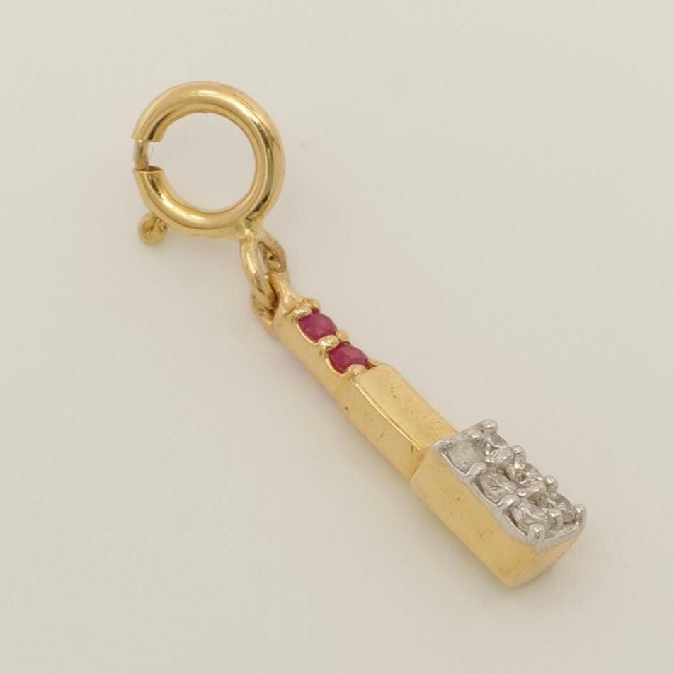 Ruby Lipstick Diamond Charm, 14k Solid Gold, Natural Diamonds, Layering Pendant, Gemstone  Necklace, Ready To Ship, Certified Jewelry