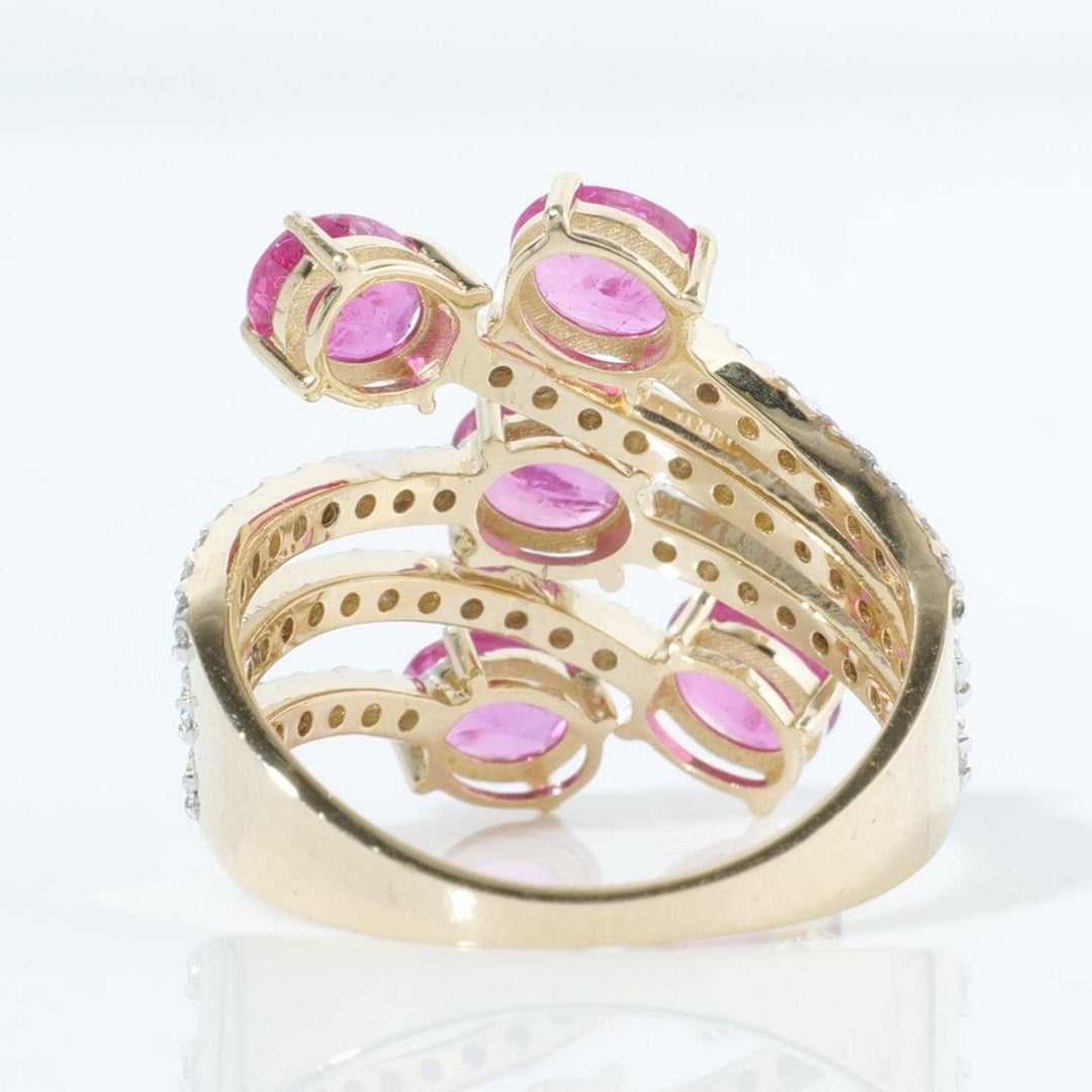 Five Stone Natural Pink Sapphire & Diamond Multi Band Ring: 14k Solid Gold Gemstone Cocktail Ring, Certified Jewelry