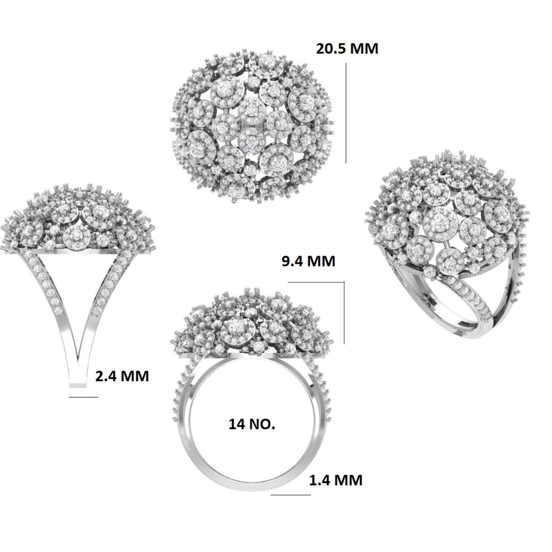 Floral Dome Natural Diamond Honeycomb Ring: 14k Solid Gold Cocktail Cluster Jewellery, Certified Jewelry