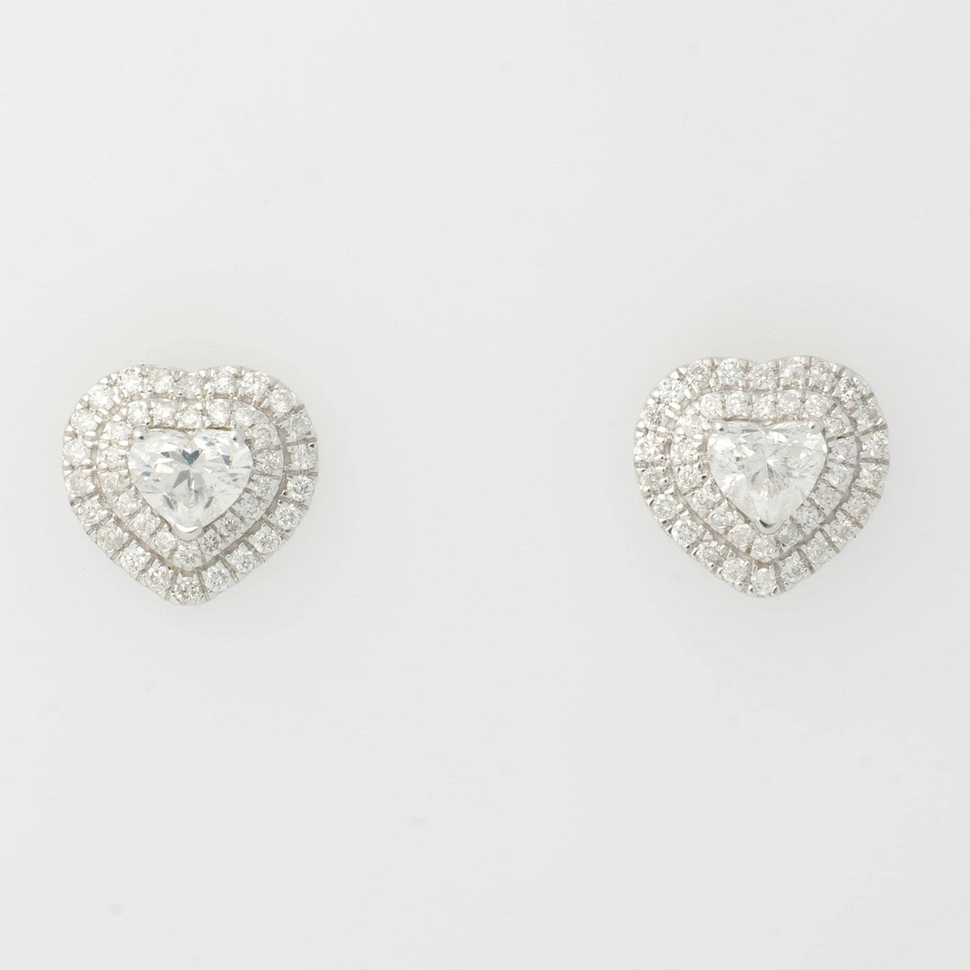Heart Diamond Halo Stud Earrings, 14k Solid Gold, Natural Diamonds, Solitaire Statement Studs, Love Minimalistic Earrings, Certified Jewelry