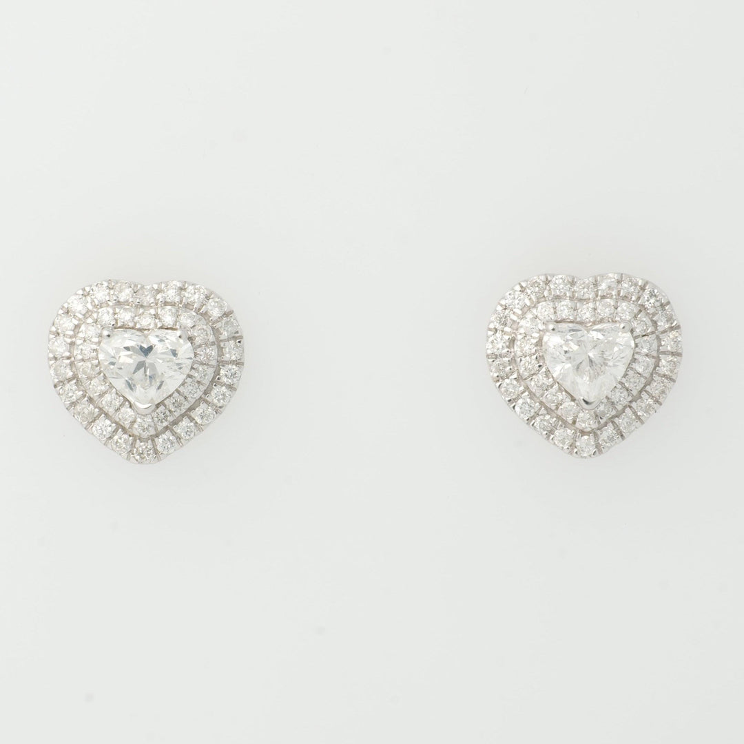 Heart Diamond Halo Stud Earrings, 14k Solid Gold, Natural Diamonds, Solitaire Statement Studs, Love Minimalistic Earrings, Certified Jewelry