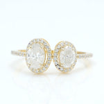 Load image into Gallery viewer, Twin Oval Halo Diamond Ring, 14k Solid Gold, Natural Diamonds, Statement Ring, Bridal Wedding Ring, Cocktail Ring, Certified Jewelry
