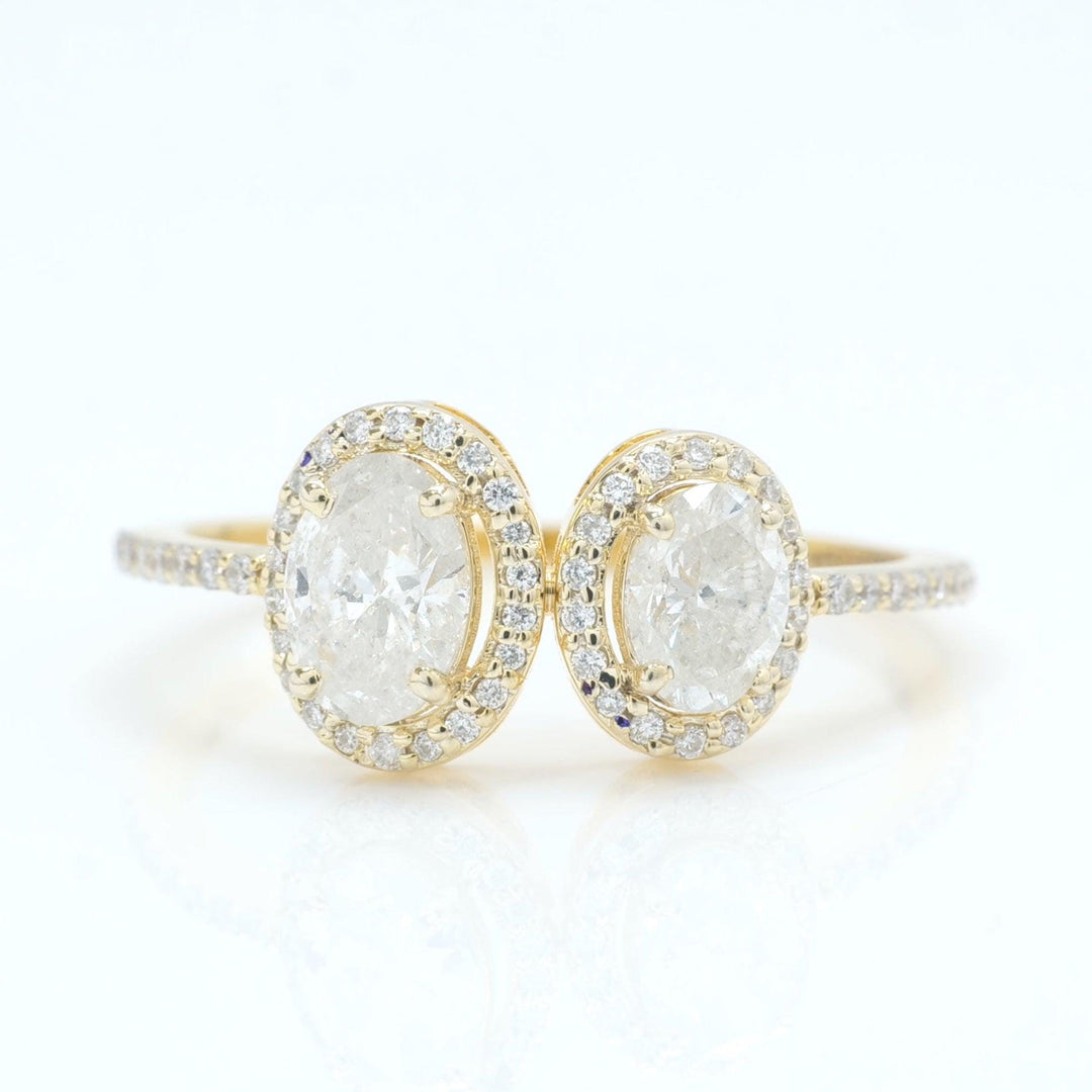 Twin Oval Halo Diamond Ring, 14k Solid Gold, Natural Diamonds, Statement Ring, Bridal Wedding Ring, Cocktail Ring, Certified Jewelry
