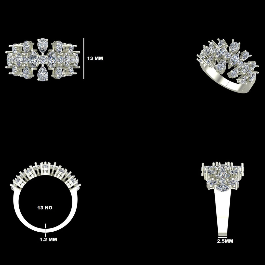 Cluster Floral Fancy Natural Diamond Ring: 14k Solid Gold Marquise Pear Cocktail Jewellery, Certified Jewelry