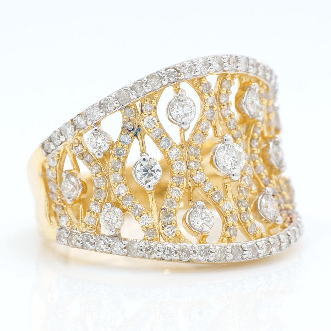 Lattice Diamond Band Ring, 14k Solid Gold, Natural Diamond, Wide Openwork Ring, Statement Cocktail Jewelry, Two Tone Ring, Certified Jewelry