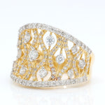 Load image into Gallery viewer, Lattice Diamond Band Ring, 14k Solid Gold, Natural Diamond, Wide Openwork Ring, Statement Cocktail Jewelry, Two Tone Ring, Certified Jewelry
