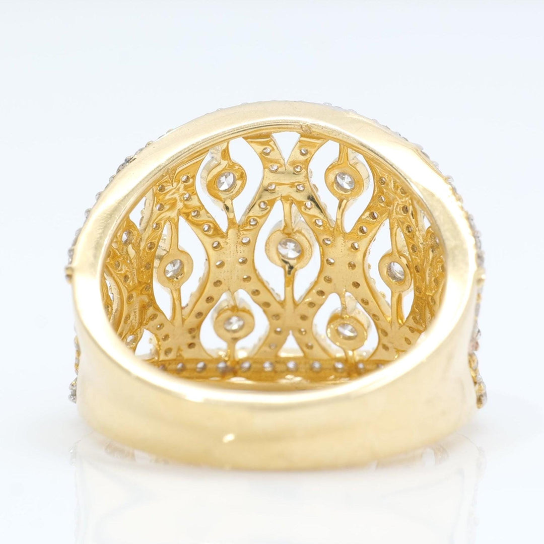 Lattice Diamond Band Ring, 14k Solid Gold, Natural Diamond, Wide Openwork Ring, Statement Cocktail Jewelry, Two Tone Ring, Certified Jewelry
