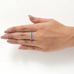 Load image into Gallery viewer, Blue Sapphire Diamond Eternity Band Ring, 14k Solid Gold, Natural Diamonds, Halo Oval Gemstone Band, Stacking Ring, Certified Jewelry
