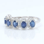 Load image into Gallery viewer, Blue Sapphire Diamond Eternity Band Ring, 14k Solid Gold, Natural Diamonds, Halo Oval Gemstone Band, Stacking Ring, Certified Jewelry
