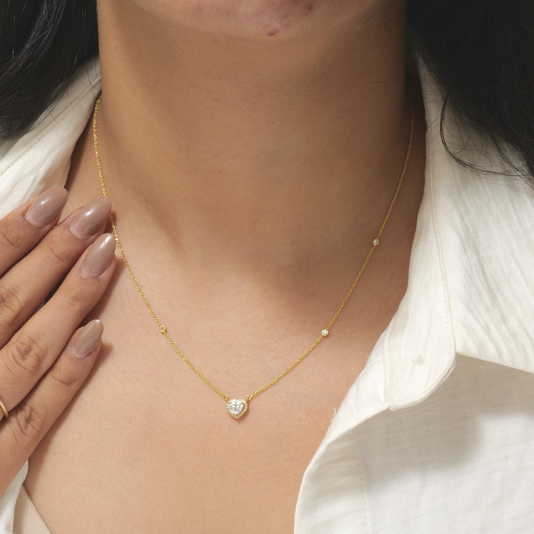 Heart Diamond Necklace, 14k Solid Gold, Natural Diamonds, Everyday Layering Station Chain, Halo Bridesmaids Pendant, Certified Jewelry