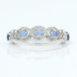 Load image into Gallery viewer, Oval Sapphire Diamond Eternity Band Ring, 14k Solid Gold, Natural Diamonds, Halo Gemstone Stacking Jewelry, Certified Jewelry
