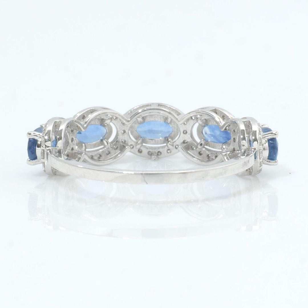 Oval Sapphire Diamond Eternity Band Ring, 14k Solid Gold, Natural Diamonds, Halo Gemstone Stacking Jewelry, Certified Jewelry