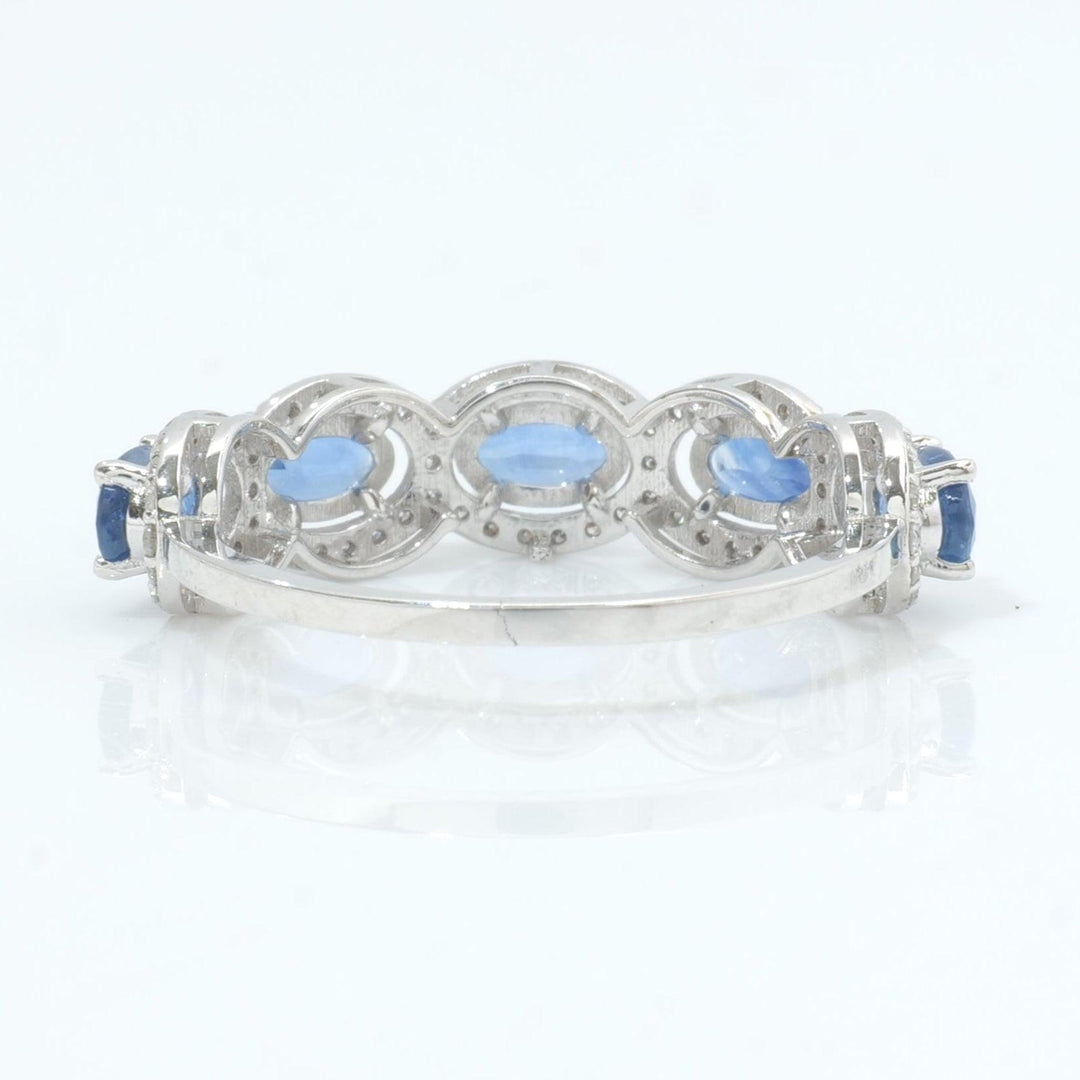 Oval Sapphire Diamond Eternity Band Ring, 14k Solid Gold, Natural Diamonds, Halo Gemstone Stacking Jewelry, Certified Jewelry