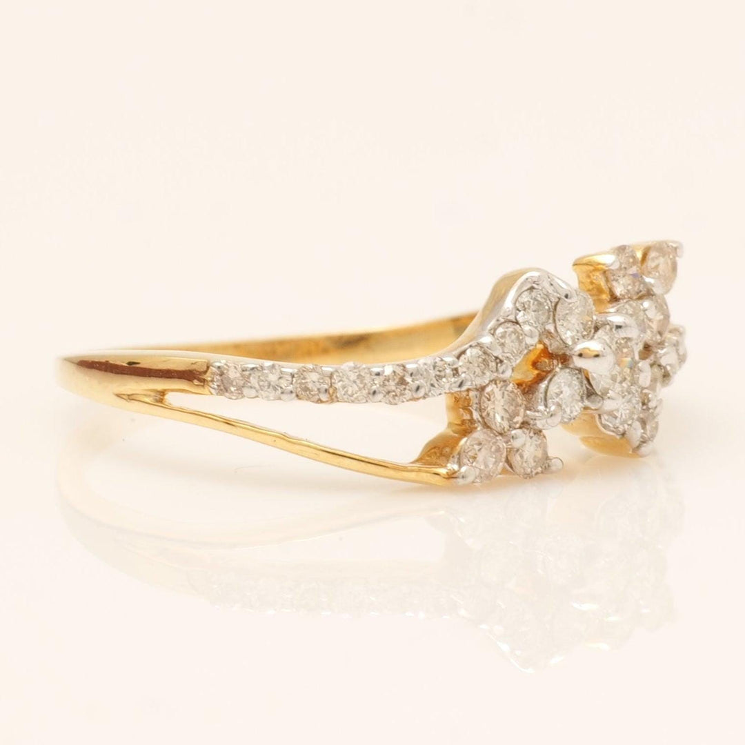 Floral Cluster Natural Diamond Ring: 14k Solid Gold Split Statement Band, IGI Certified, Ready To Ship