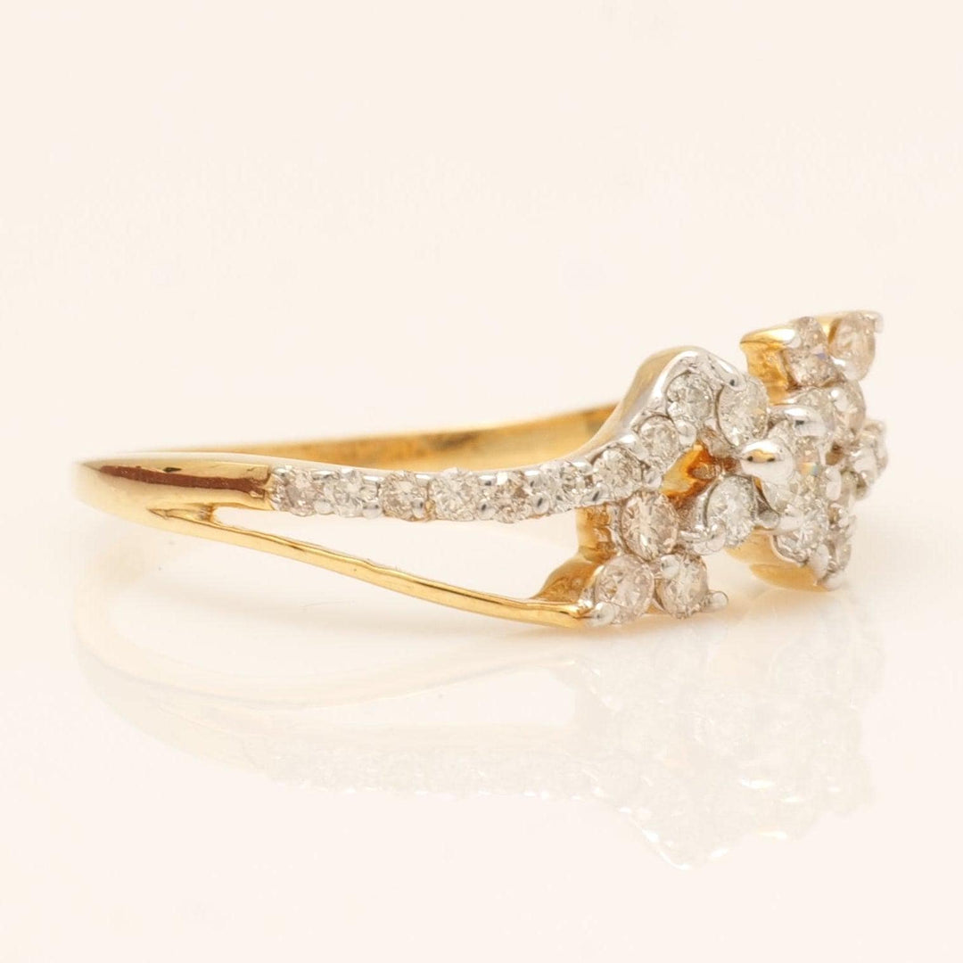 Floral Cluster Natural Diamond Ring: 14k Solid Gold Split Statement Band, IGI Certified, Ready To Ship