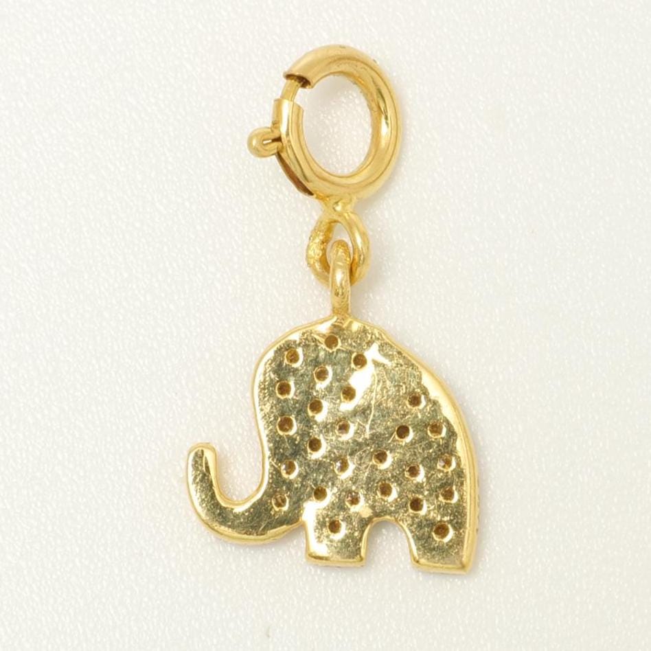 14k Gold Diamond Elephant Charm Pendant - Natural Diamond Animal Necklace
