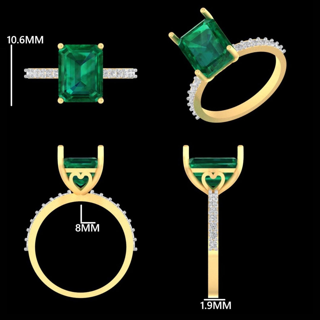 Emerald Cut Green Diamond Ring, 14k Solid Gold, Natural Diamonds, Gemstone Band Ring, Birthstone Everyday Jewelry, Certified Jewelry