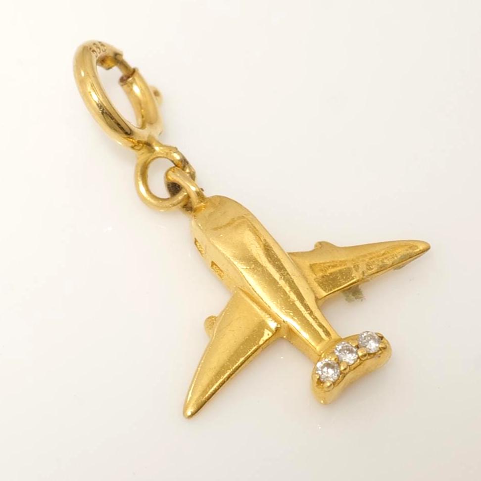 14k Gold Diamond Airplane Charm Pendant: Travel Jewelry