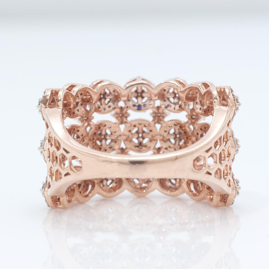 Three Row Wide Diamond Band Ring, 14k Solid Gold, Natural Diamonds, Pave Halo Set, Cocktail Statement Jewelry, Certified Jewelry