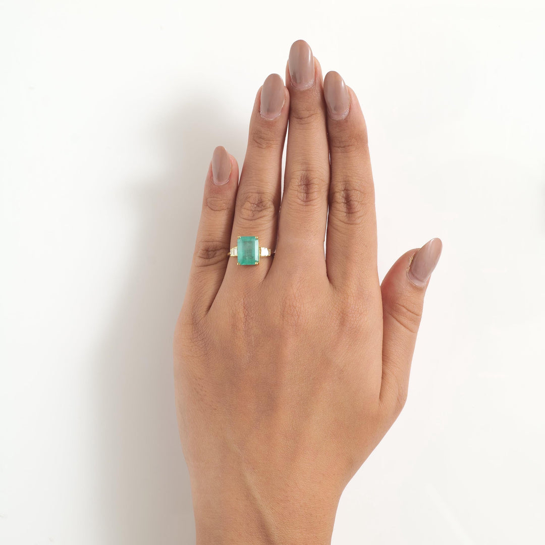 Emerald Cut Diamond Ring, 14k Solid Gold, Natural Diamonds, Gemstone Statement Ring, Birthstone Everyday Ring, Certified Jewelry