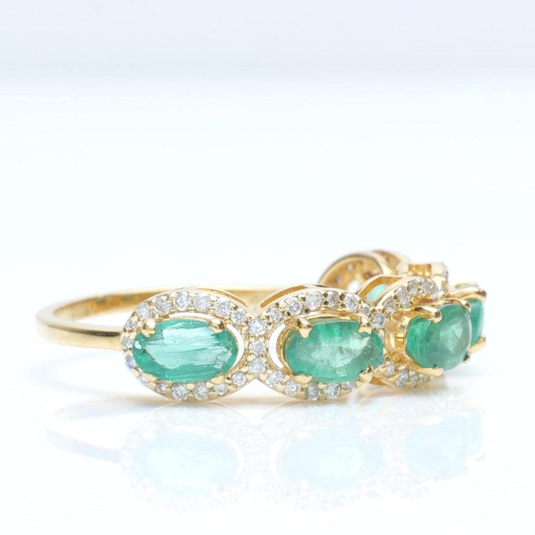 Oval Emerald Diamond Ring, 14k Solid Gold, Natural Diamonds, Halo Eternity Gemstone Band, Statement Ring, Stackable Band, Certified Jewelry