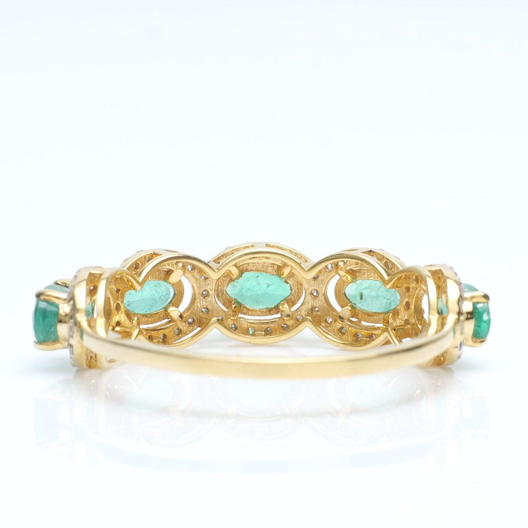 Oval Emerald Diamond Ring, 14k Solid Gold, Natural Diamonds, Halo Eternity Gemstone Band, Statement Ring, Stackable Band, Certified Jewelry