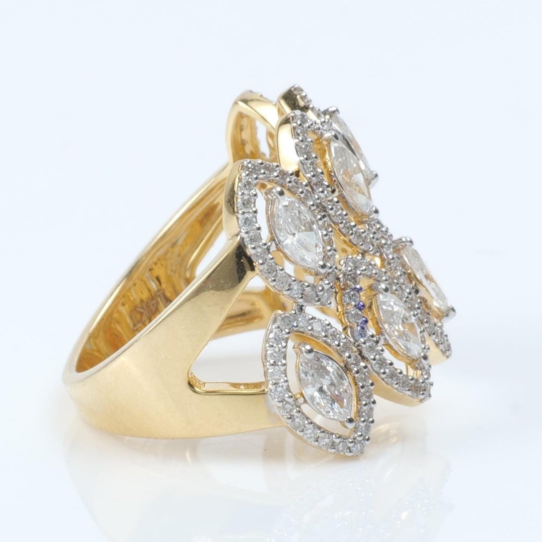 Double Row Marquise Diamond Ring, 14k Solid Gold, Natural Diamonds, Halo Wide Cocktail Band, Statement Bold Ring, Certified Jewelry