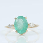 Load image into Gallery viewer, Oval Green Emerald Diamond Ring, 14k Solid Gold, Natural Diamonds, Three Stone Gemstone Jewelry, Birthstone Everyday Ring, Cetified Jewelry
