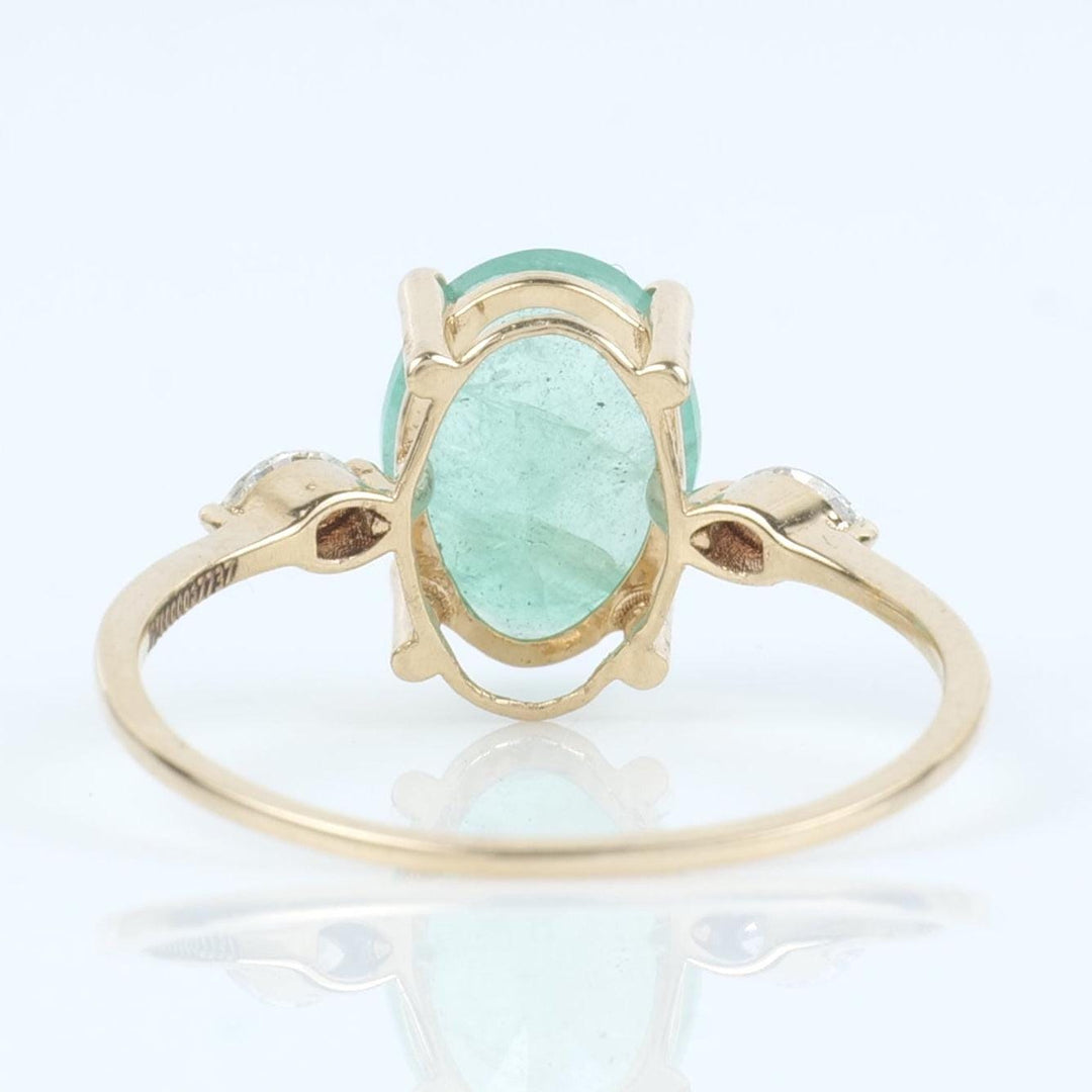 Oval Green Emerald Diamond Ring, 14k Solid Gold, Natural Diamonds, Three Stone Gemstone Jewelry, Birthstone Everyday Ring, Cetified Jewelry