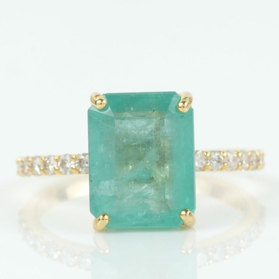 Emerald Cut Green Diamond Ring, 14k Solid Gold, Natural Diamonds, Gemstone Band Ring, Birthstone Everyday Jewelry, Certified Jewelry