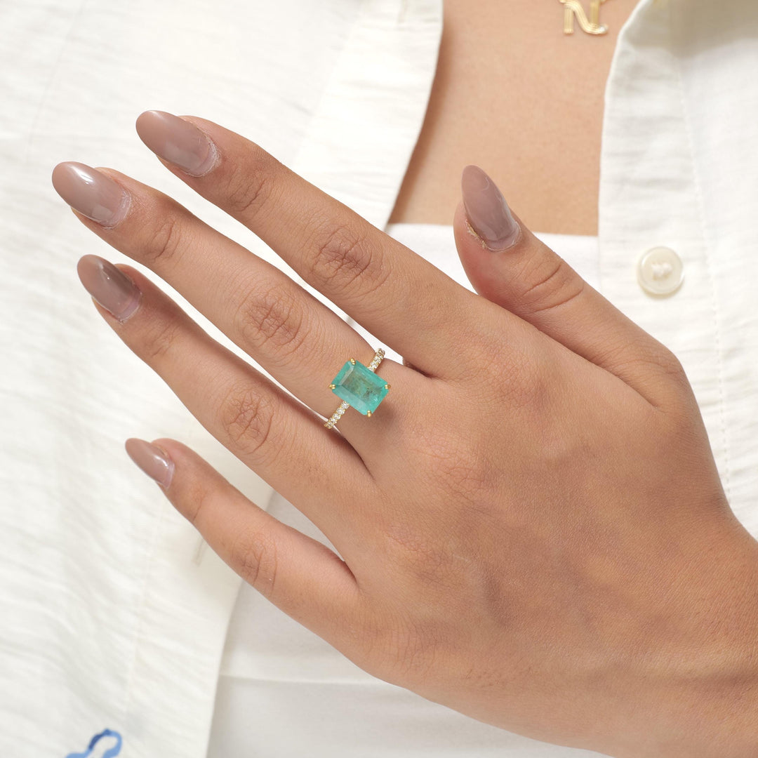 Emerald Cut Green Diamond Ring, 14k Solid Gold, Natural Diamonds, Gemstone Band Ring, Birthstone Everyday Jewelry, Certified Jewelry