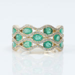 Load image into Gallery viewer, Emerald Wave Diamond Band Ring, 14k Solid Gold, Natural Diamonds, Multi Row Gemstone Ring, Cocktail Statement Band, Certified Jewelry
