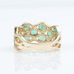 Load image into Gallery viewer, Emerald Wave Diamond Band Ring, 14k Solid Gold, Natural Diamonds, Multi Row Gemstone Ring, Cocktail Statement Band, Certified Jewelry
