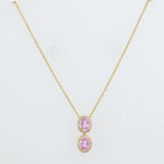 Load image into Gallery viewer, Oval Natural Pink Sapphire Halo Diamond Necklace: 14k Solid Gold Gemstone Stacking Jewellery, Double Drop Chain, Certified Jewelry
