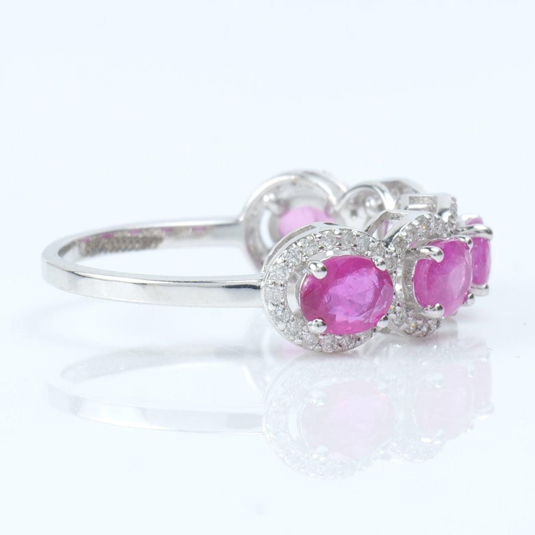 Oval Ruby Diamond Eternity Band Ring, 14k Solid Gold, Natural Diamonds, Halo Gemstone Stacking Ring, Wedding Band, Certified Jewelry