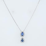 Load image into Gallery viewer, Oval Blue Sapphire Halo Diamond Necklace, 14k Solid Gold, Natural Diamond, Gemstone Stacking Necklace, Minimalist Pendant, Certified Jewelry
