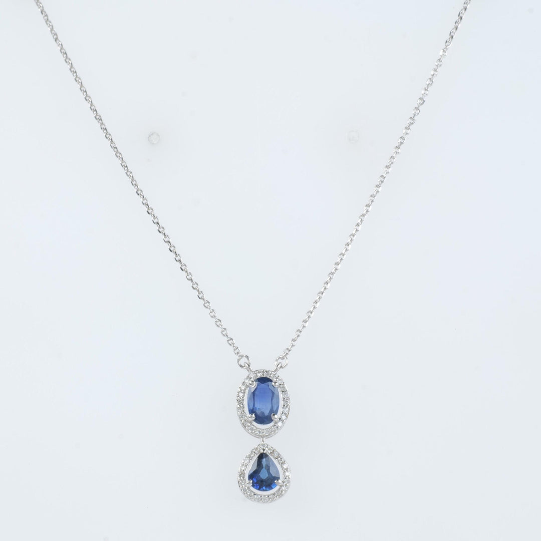 Oval Blue Sapphire Halo Diamond Necklace, 14k Solid Gold, Natural Diamond, Gemstone Stacking Necklace, Minimalist Pendant, Certified Jewelry
