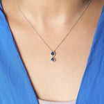 Load image into Gallery viewer, Oval Blue Sapphire Halo Diamond Necklace, 14k Solid Gold, Natural Diamond, Gemstone Stacking Necklace, Minimalist Pendant, Certified Jewelry
