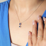 Load image into Gallery viewer, Oval Natural Blue Sapphire Halo Diamond Necklace: 14k Solid Gold Gemstone Stacking Minimalist Pendant, Certified Jewelry
