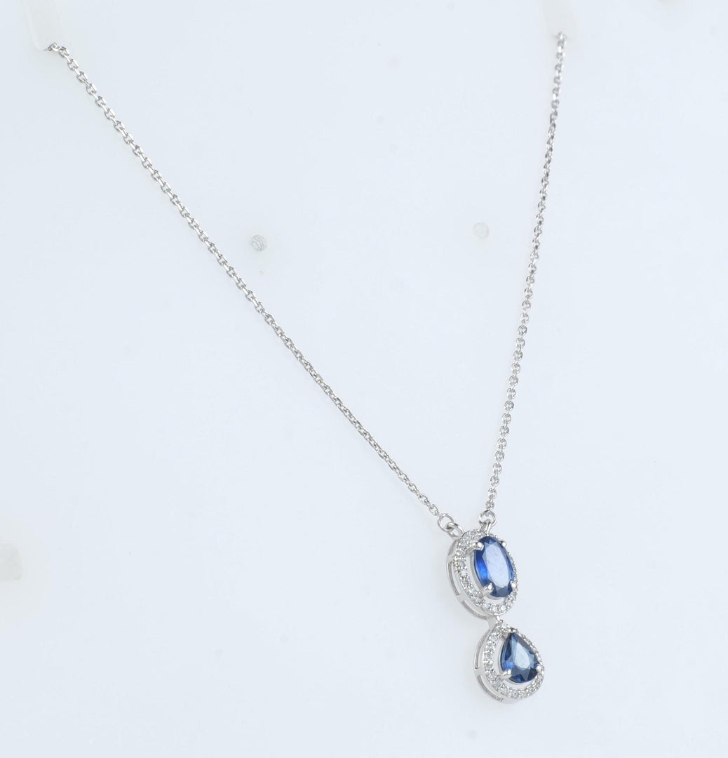 Oval Natural Blue Sapphire Halo Diamond Necklace: 14k Solid Gold Gemstone Stacking Minimalist Pendant, Certified Jewelry