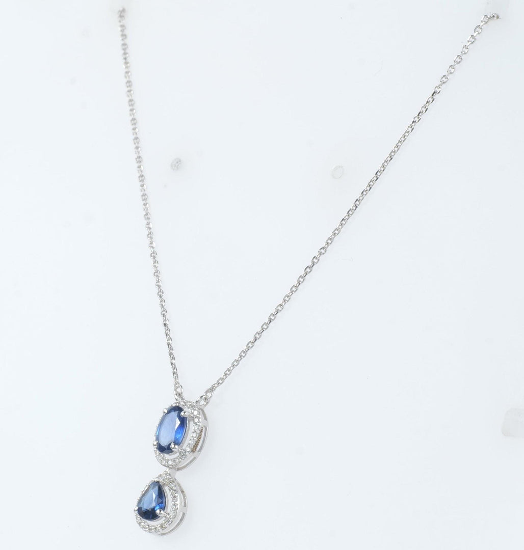 Oval Blue Sapphire Halo Diamond Necklace, 14k Solid Gold, Natural Diamond, Gemstone Stacking Necklace, Minimalist Pendant, Certified Jewelry