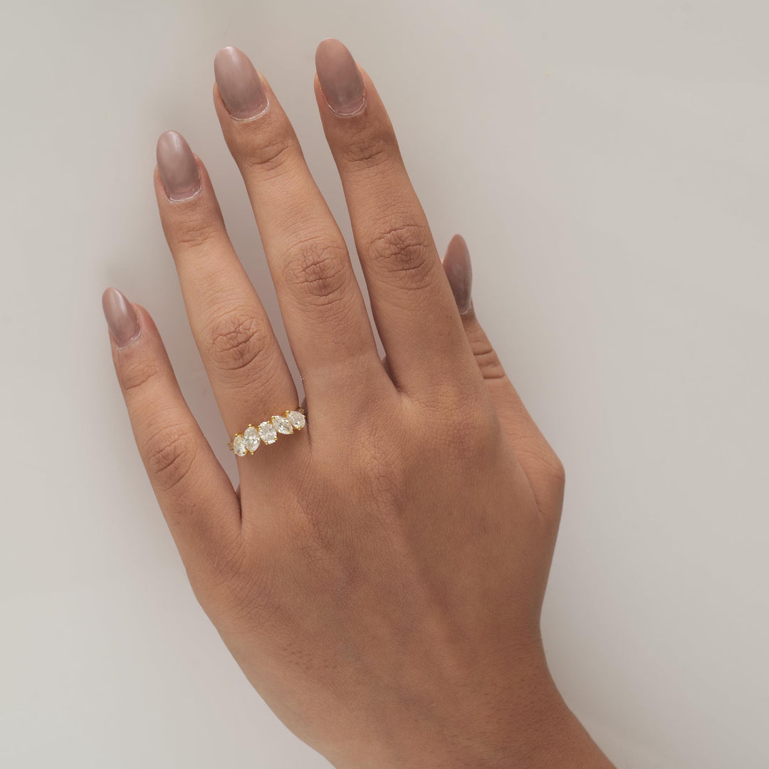 Five Stone Diamond Ring, 14k Solid Gold, Fancy Natural Diamonds, Stackable Ring, Cocktail Statement Band, Certified Jewelry