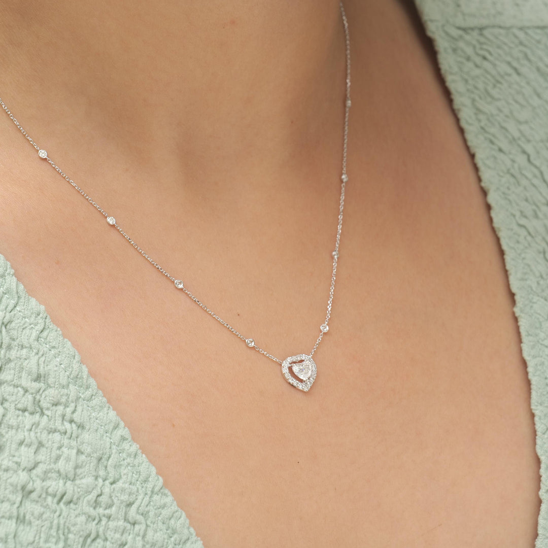 Heart Halo Diamond Necklace, 14k Solid Gold, Natural Diamonds, Statement Love Necklace, Minimalistic Layering Necklace, Certified Jewelry