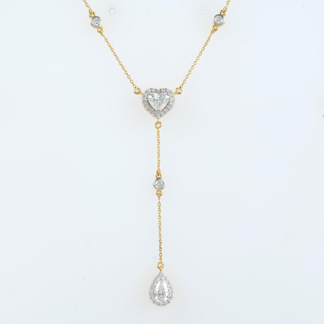 Heart Pear Diamond Drop Lariat Necklace, 14k Solid Gold, Natural Diamonds, Statement Layering Necklace, Bridal Drop Chain, Certified Jewelry