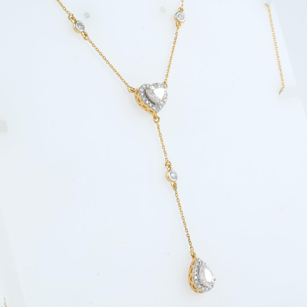 Heart Pear Diamond Drop Lariat Necklace, 14k Solid Gold, Natural Diamonds, Statement Layering Necklace, Bridal Drop Chain, Certified Jewelry